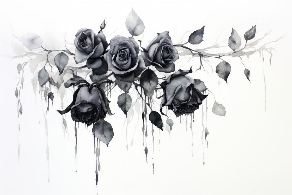 Black roses painting drawing flower. AI generated Image by rawpixel.