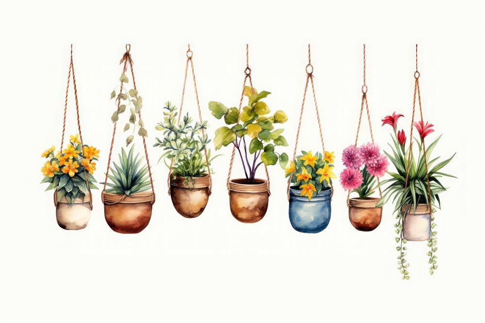 Flower pots hanging nature plant. AI generated Image by rawpixel.
