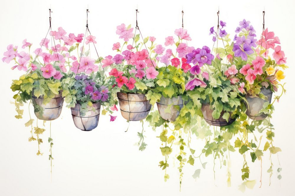 Flower pots outdoors hanging nature. AI generated Image by rawpixel.