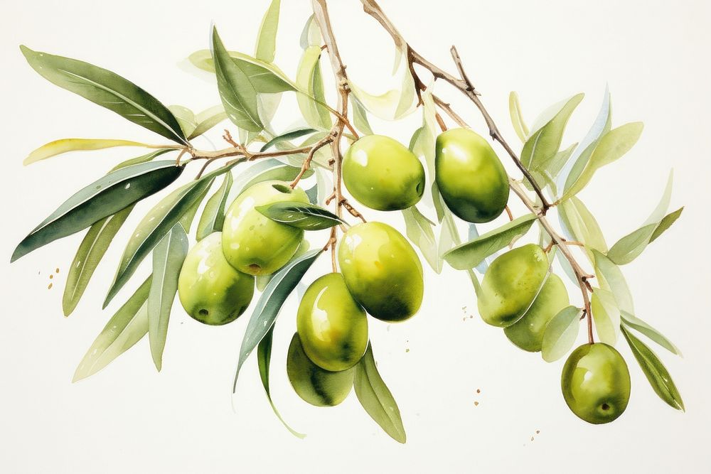 Olive painting fruit plant. AI generated Image by rawpixel.