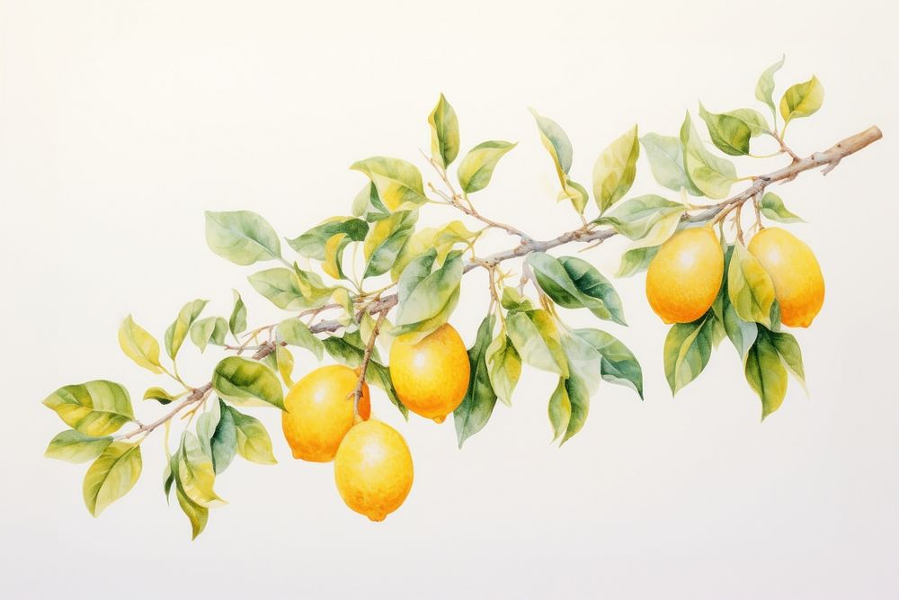 Lemon branch painting nature fruit. AI generated Image by rawpixel.