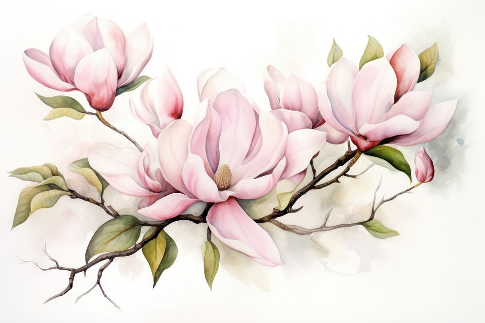 Magnolia flowers painting blossom nature. AI generated Image by rawpixel.