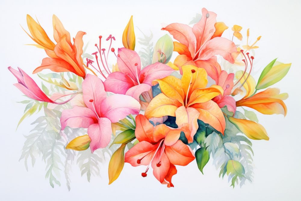 Tropical flowers painting nature plant. AI generated Image by rawpixel.