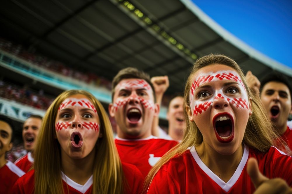 Group of soccer fans stadium adult togetherness. AI generated Image by rawpixel.