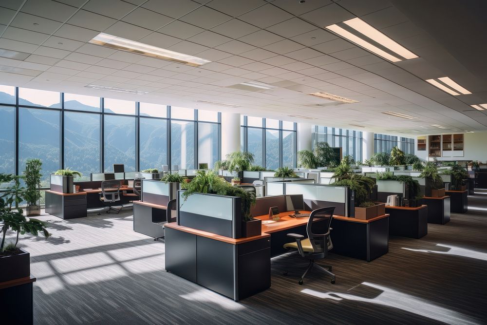 Large open space business office interior architecture furniture building. AI generated Image by rawpixel.