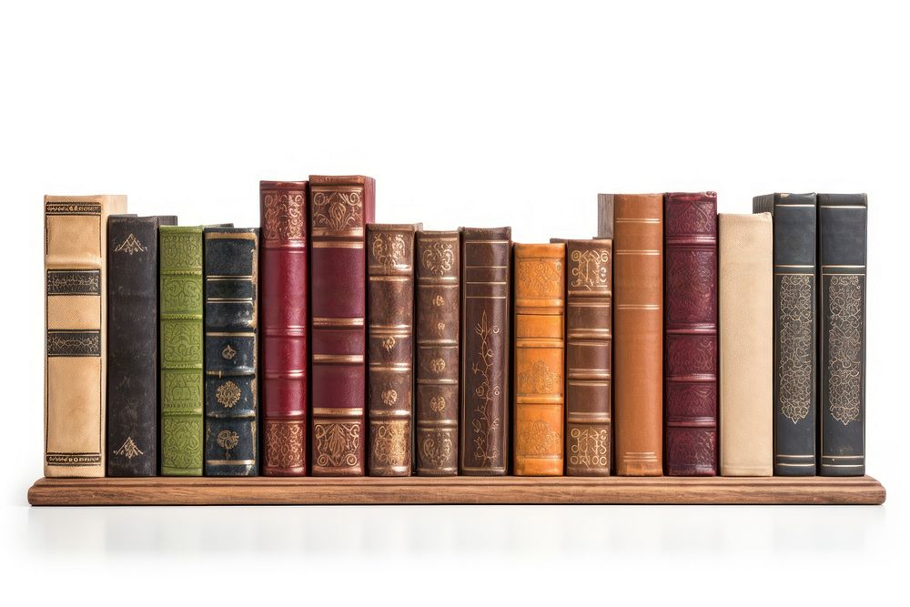 Spines of old books on a shelf publication bookshelf furniture. AI generated Image by rawpixel.