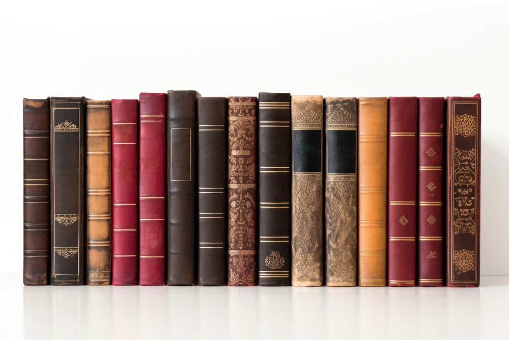 Spines of old books on a shelf publication furniture library. AI generated Image by rawpixel.
