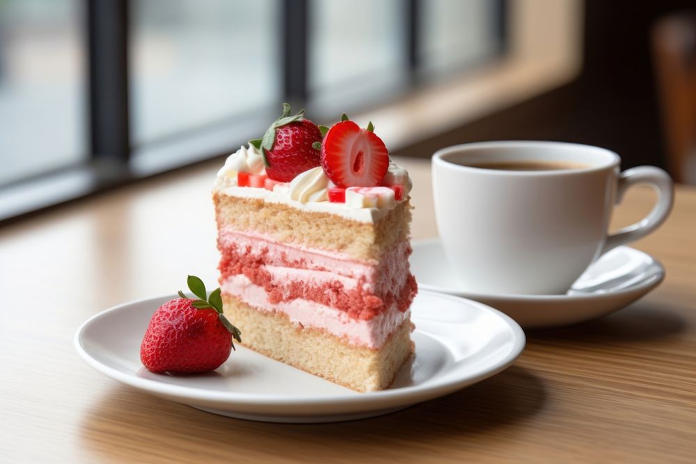 Strawberry cake dessert coffee cream. AI generated Image by rawpixel.