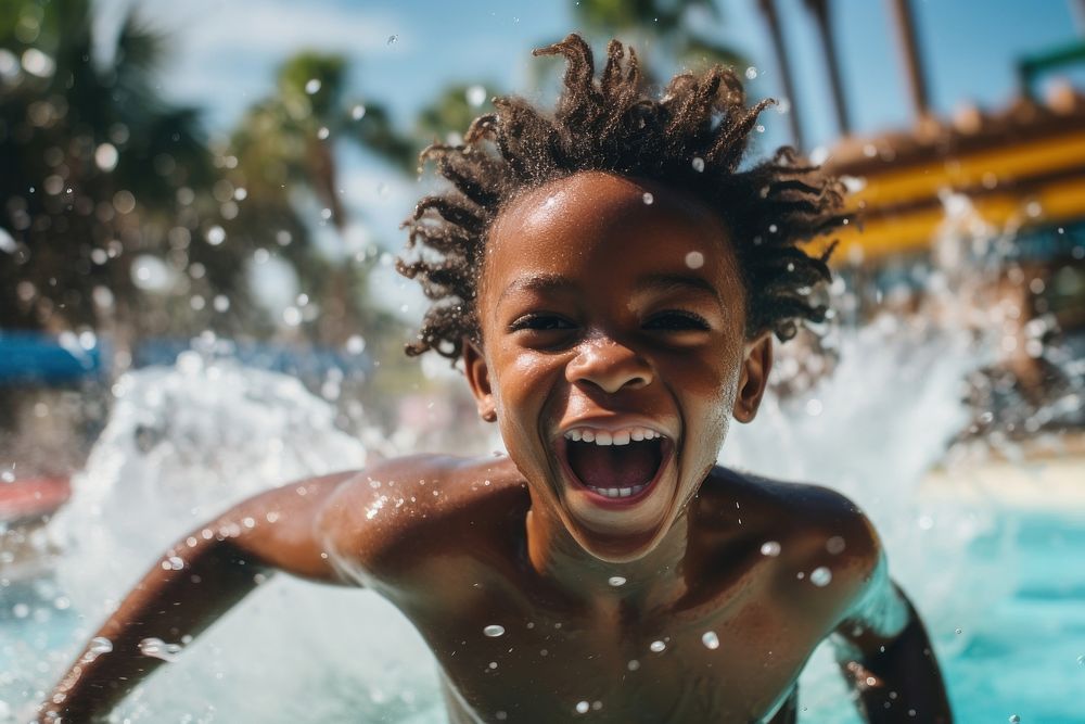 Waterpark laughing bathing fun. AI generated Image by rawpixel.
