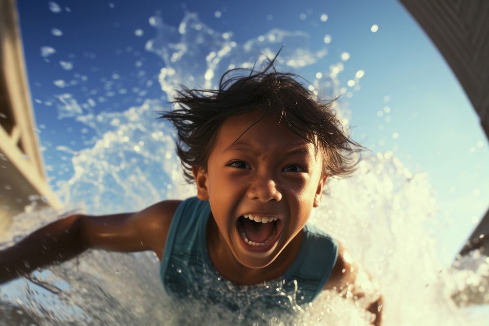 Waterpark laughing swimming portrait. AI generated Image by rawpixel.