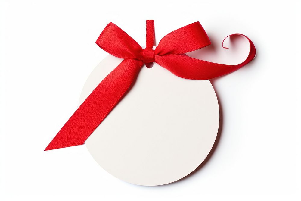 Price tag paper label circle shape with ribbon white red white background. AI generated Image by rawpixel.