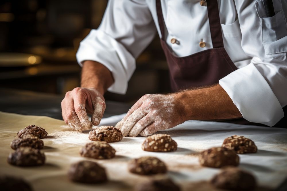 Chef making cookie chocolate cooking adult food. 