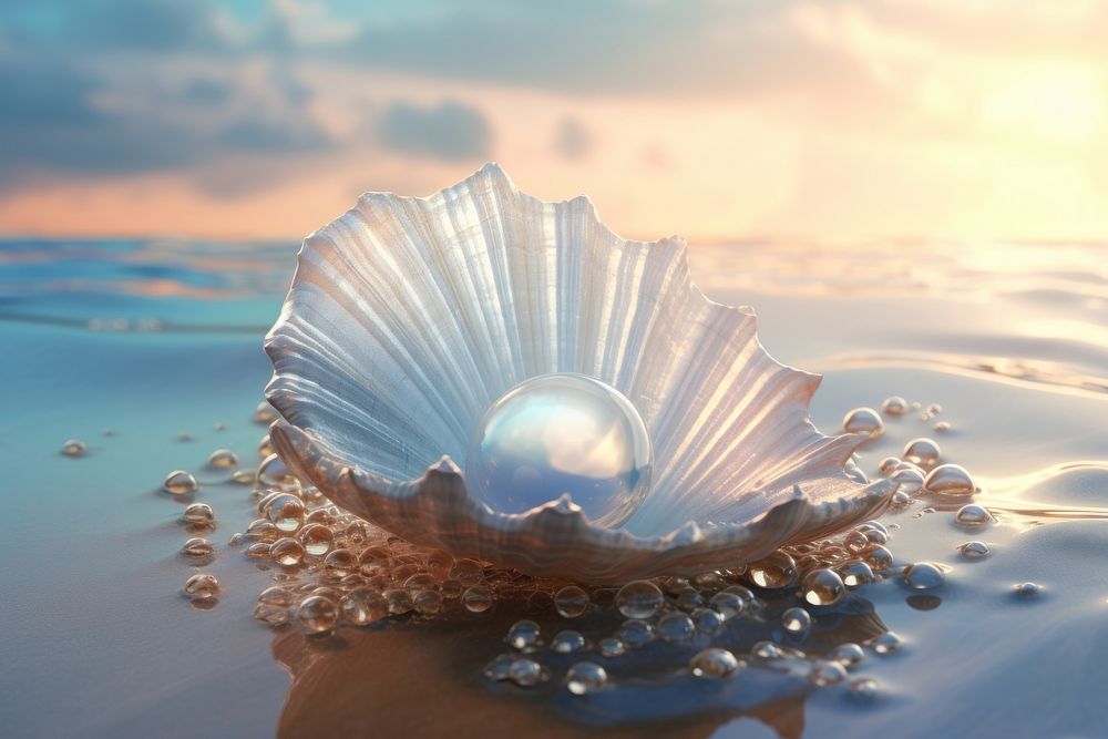 Shell with pearls outdoors sea invertebrate. AI generated Image by rawpixel.