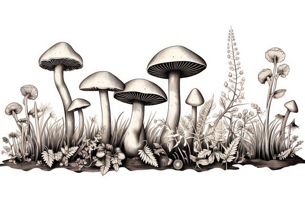 Mushrooms drawing fungus sketch. 