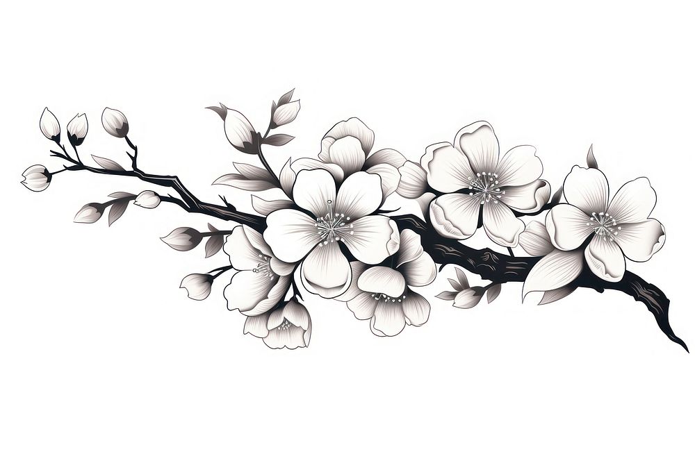Cherry blossom graphics drawing flower. AI generated Image by rawpixel.