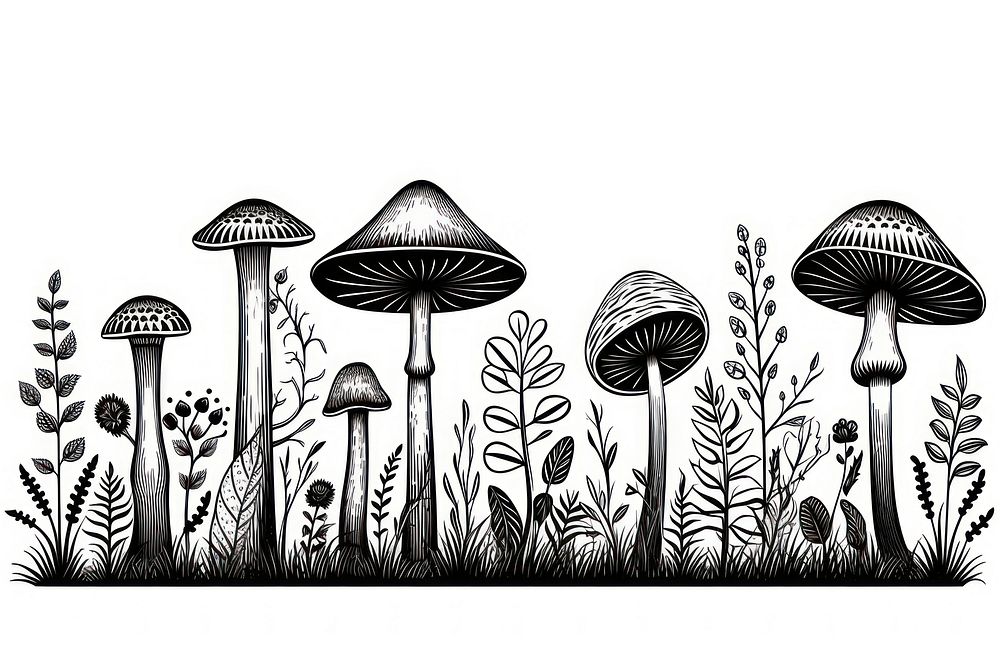 Mushrooms drawing sketch plant. AI generated Image by rawpixel.