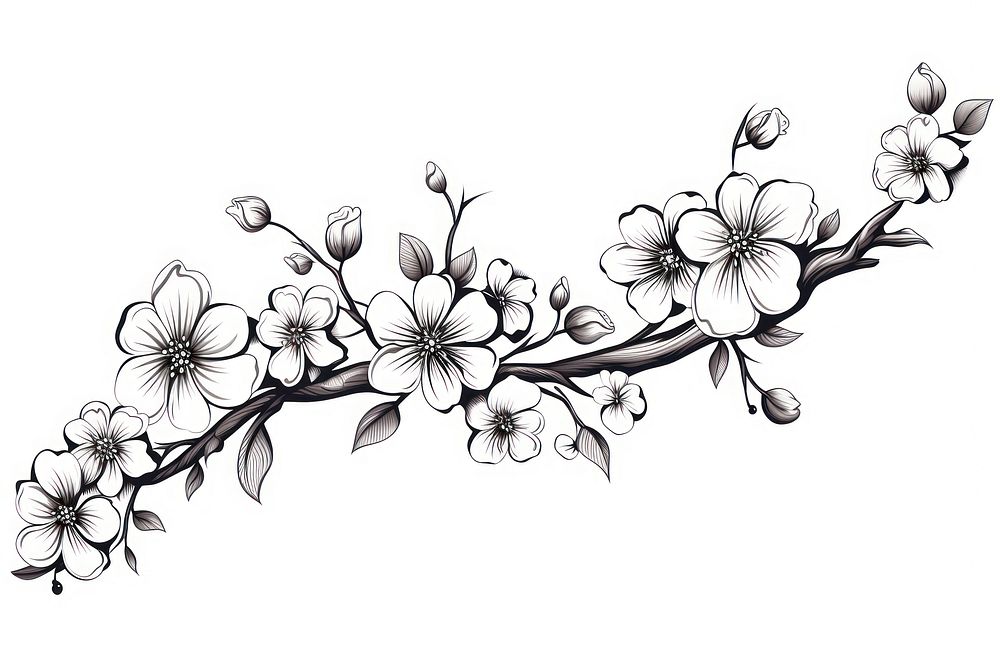 Cherry blossom graphics drawing flower. AI generated Image by rawpixel.