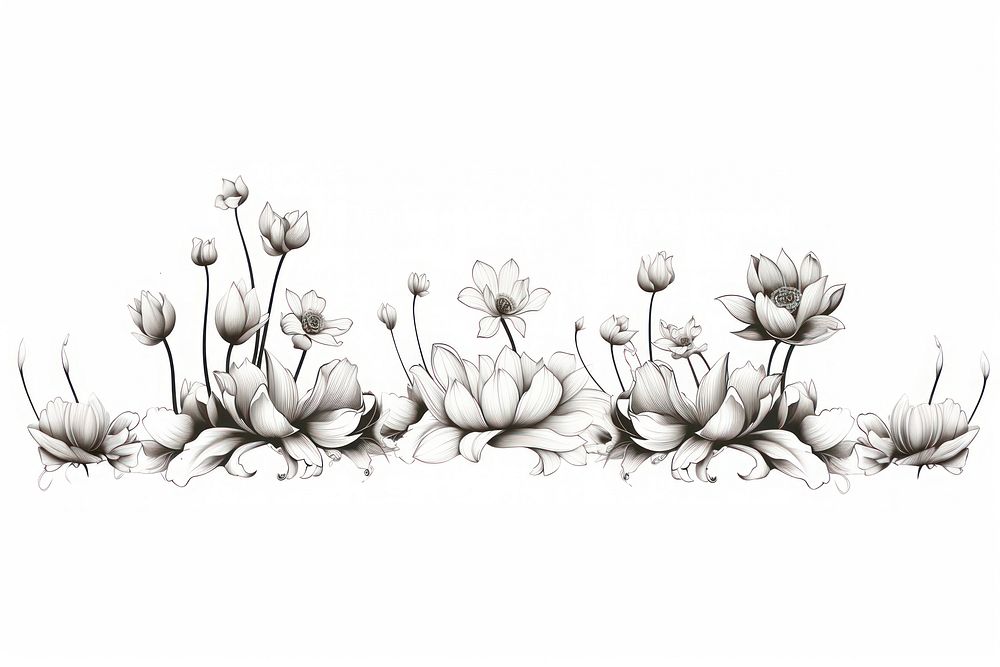 Lotus flowers graphics drawing sketch. AI generated Image by rawpixel.