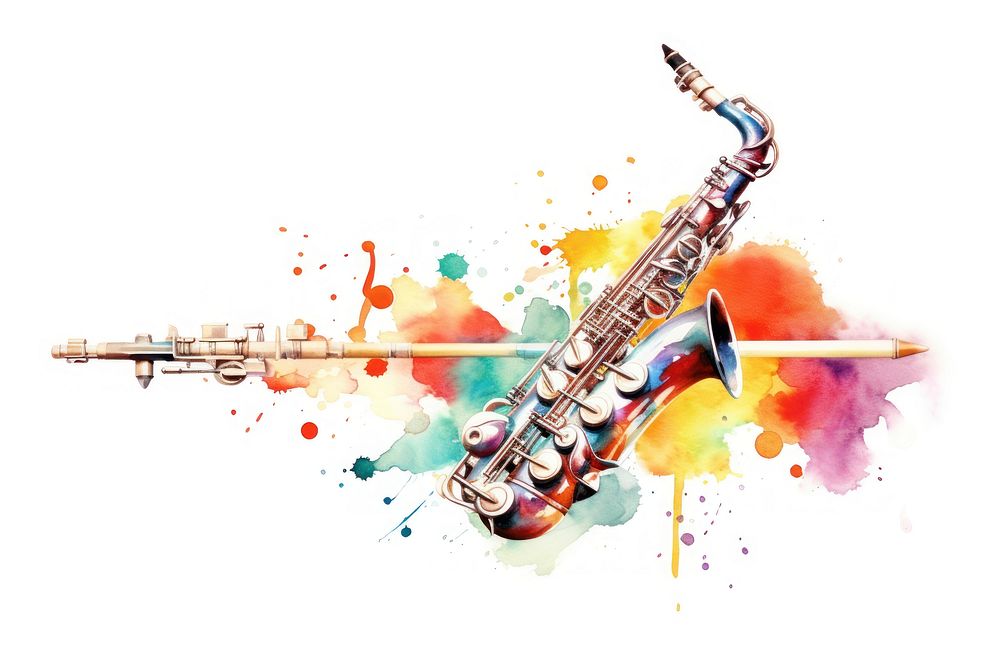 Music note saxophone white background performance. AI generated Image by rawpixel.