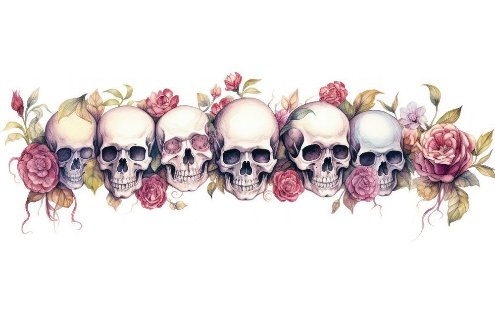 Skulls graphics rose white background. AI generated Image by rawpixel.