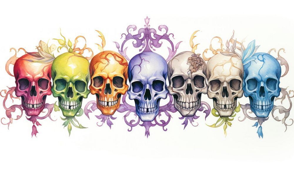 Skulls graphics white background illustrated. AI generated Image by rawpixel.