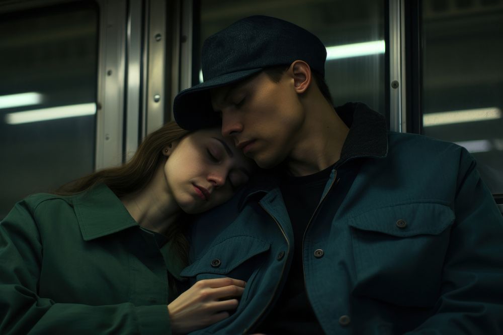 A young couple on the subway together romantic kissing adult. AI generated Image by rawpixel.