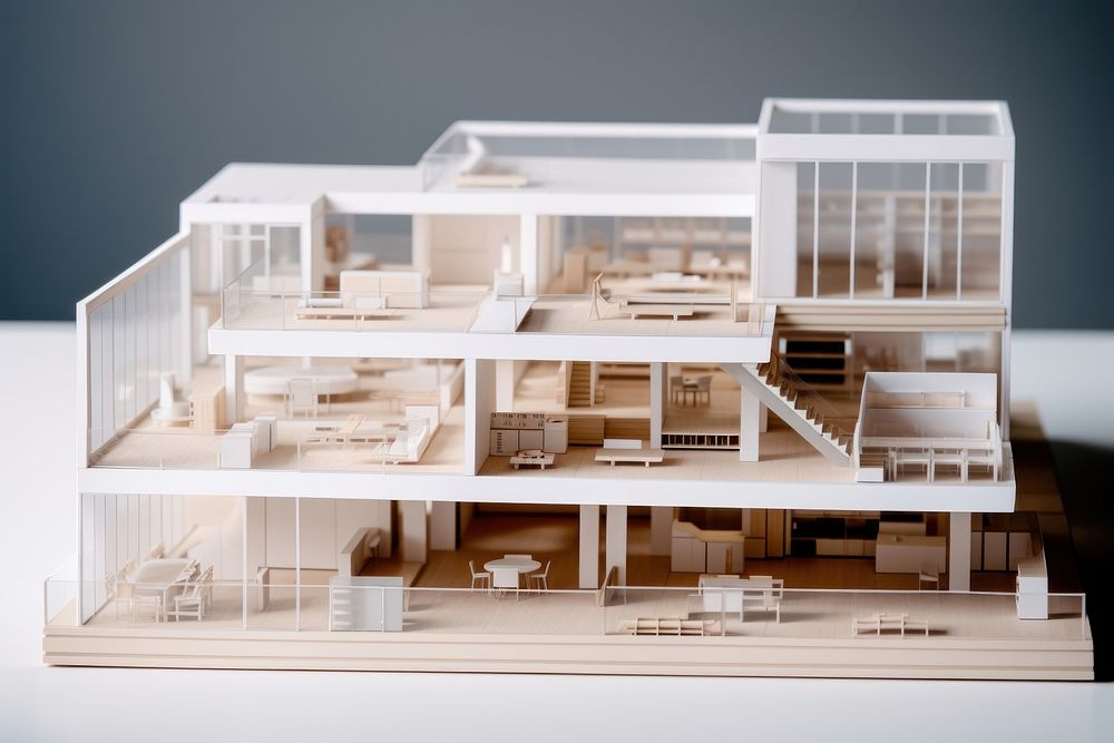 An architectural model of a modern office toy architecture dollhouse. AI generated Image by rawpixel.