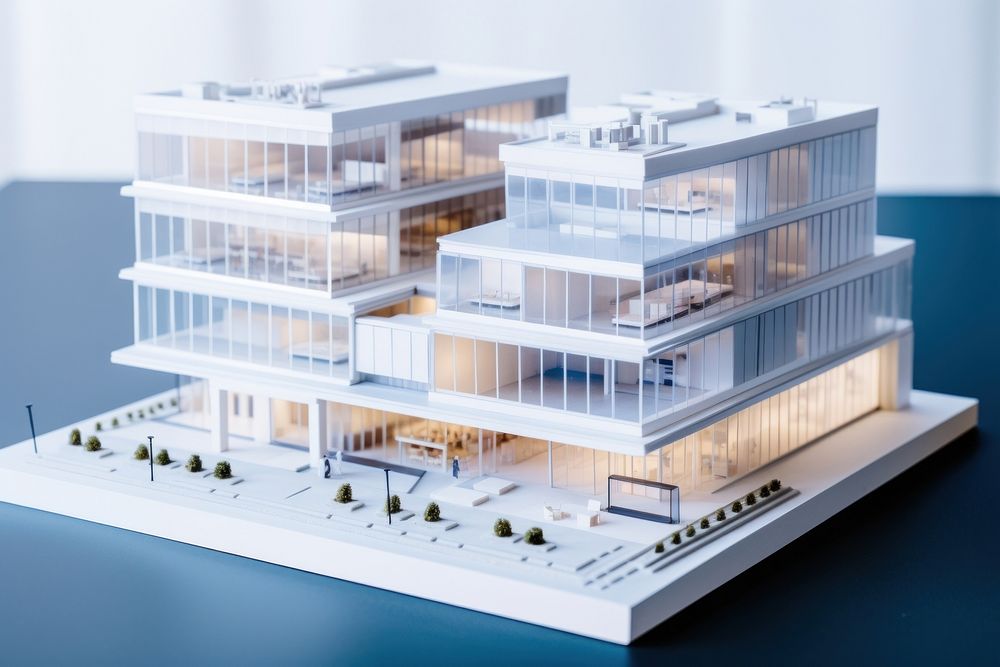 An architectural model of a modern office architecture building city. AI generated Image by rawpixel.