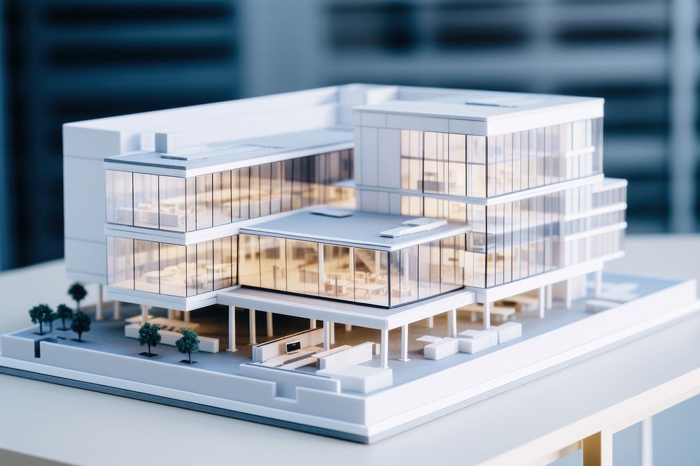An architectural model of a modern office architecture building toy. AI generated Image by rawpixel.