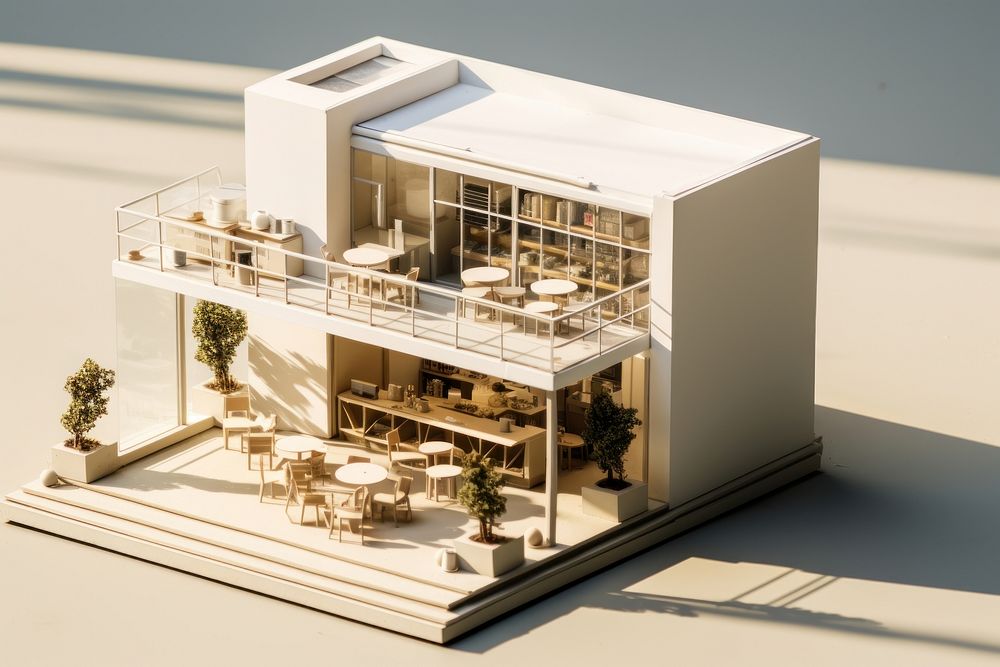 An architectural model of a modern coffee shop architecture building toy. AI generated Image by rawpixel.