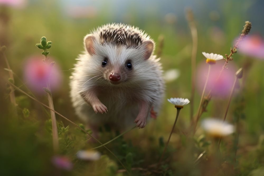 Baby hedgehog playing in grass animal outdoors mammal. AI generated Image by rawpixel.