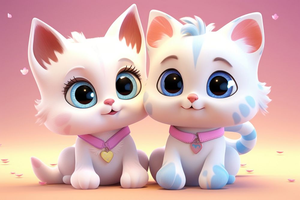 Cute cat couple 3d style animal mammal pet. AI generated Image by rawpixel.