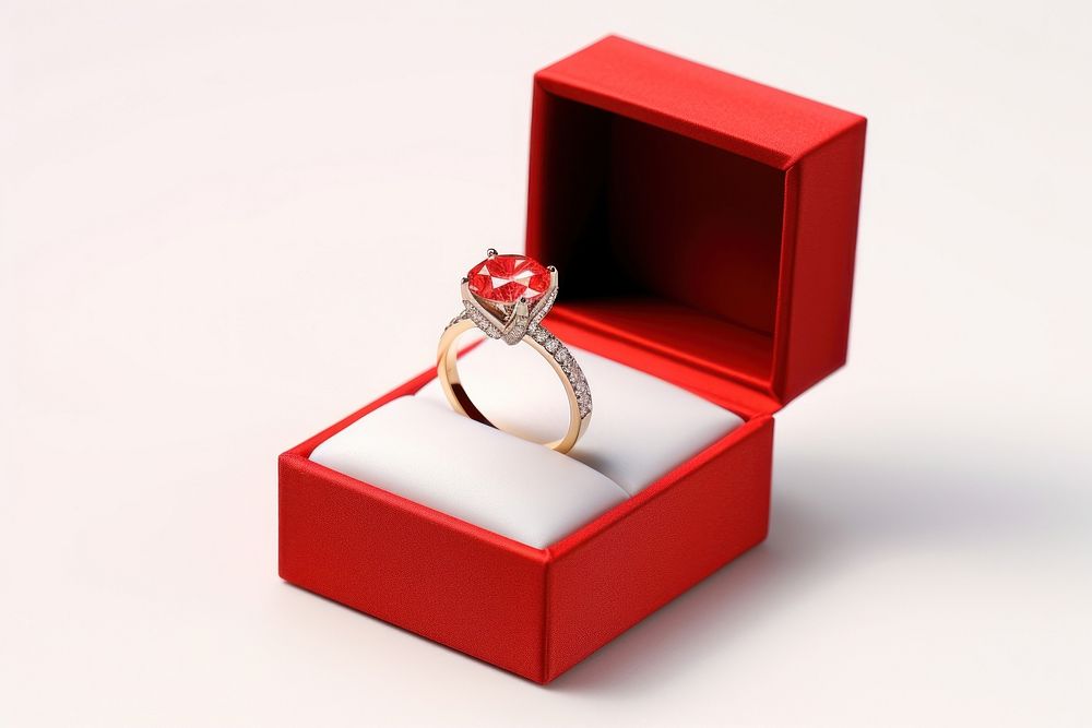 Red diamond ring box gemstone jewelry white background. AI generated Image by rawpixel.