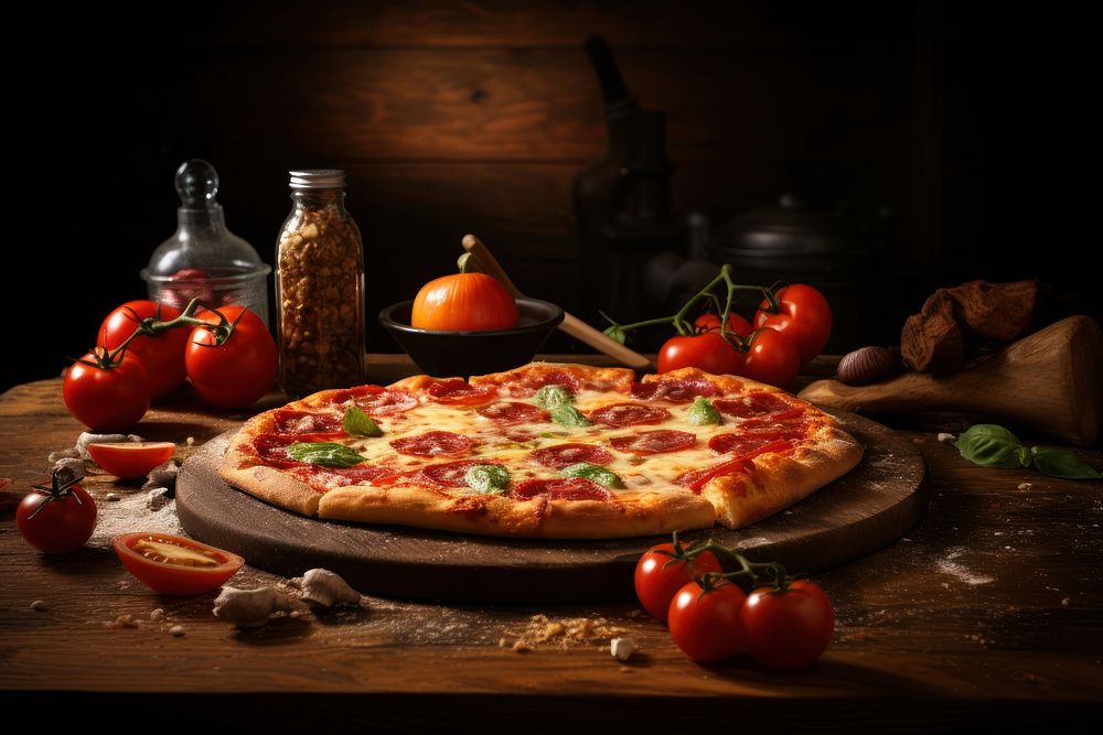 Pizza rustic table food. AI generated Image by rawpixel.