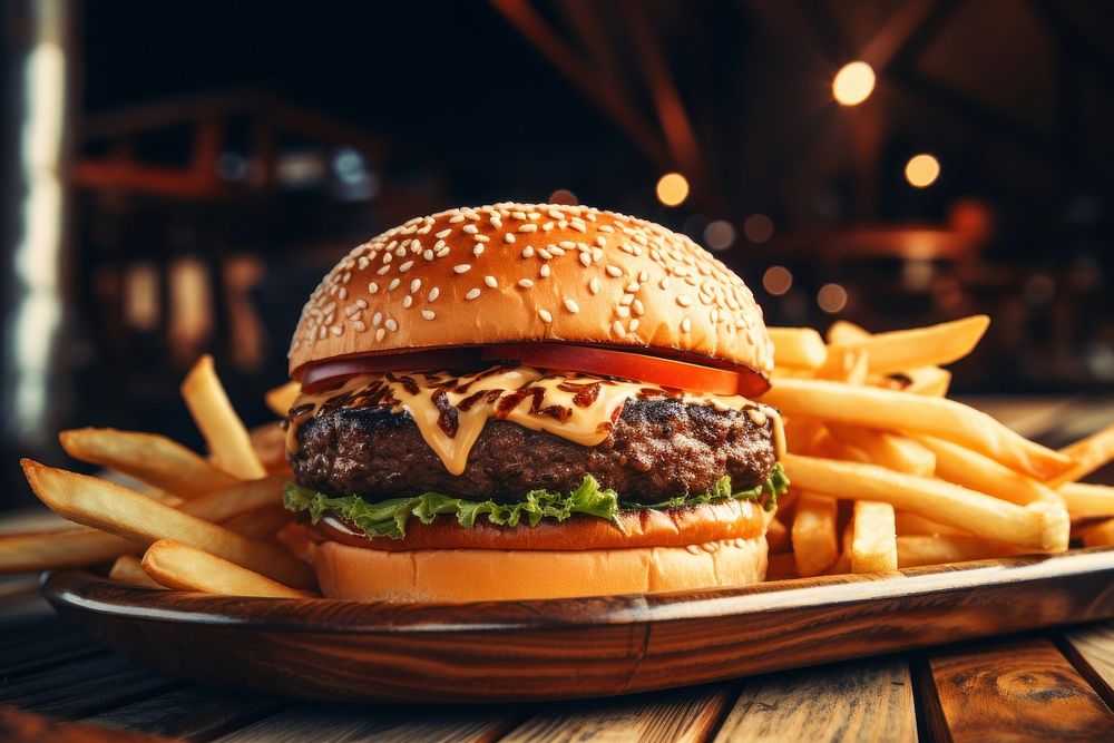 Cheeseburger sesame food bun. AI generated Image by rawpixel.