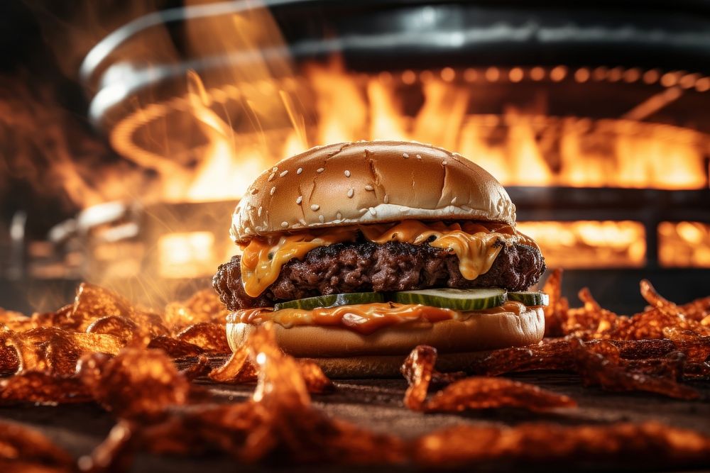 Cheeseburger grilled sesame food. AI generated Image by rawpixel.