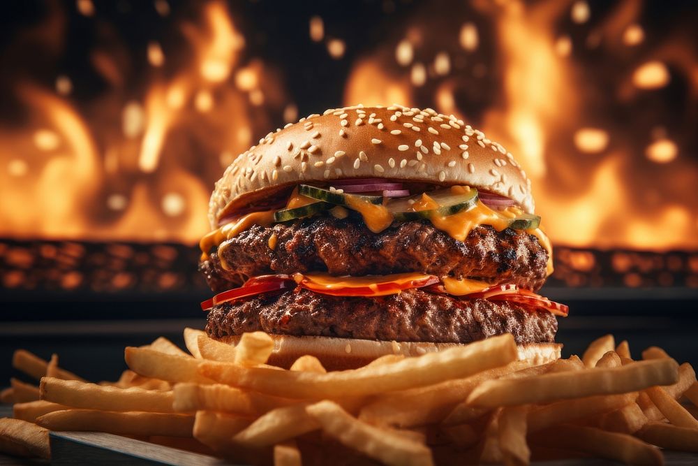 Cheeseburger sesame food hamburger. AI generated Image by rawpixel.