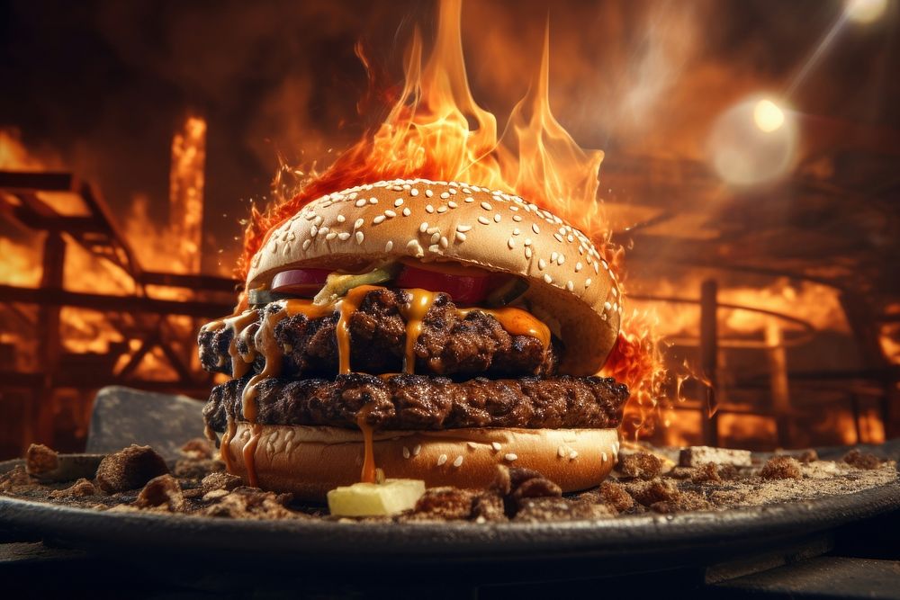 Cheeseburger grilling sesame food. AI generated Image by rawpixel.