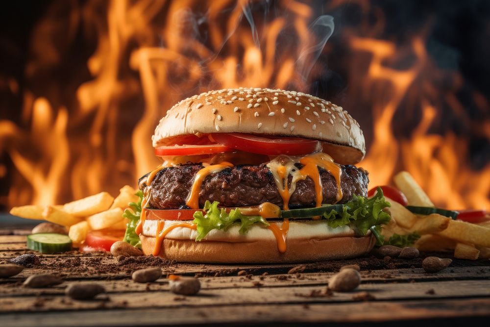 Cheeseburger sesame food hamburger. AI generated Image by rawpixel.