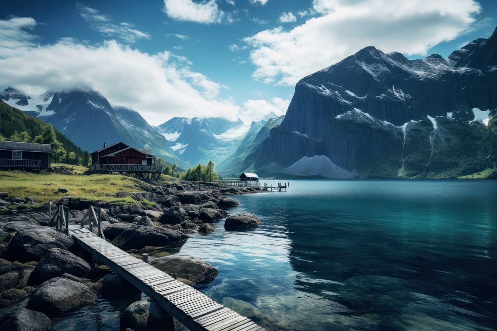 Lofoten Lake lake landscape outdoors. AI generated Image by rawpixel.