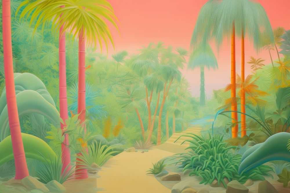 Tropical jungle painting backgrounds vegetation. AI generated Image by rawpixel.