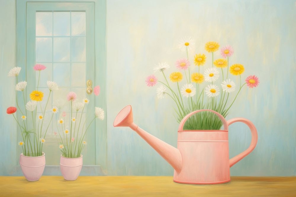 Watering can with flowers painting plant inflorescence. AI generated Image by rawpixel.