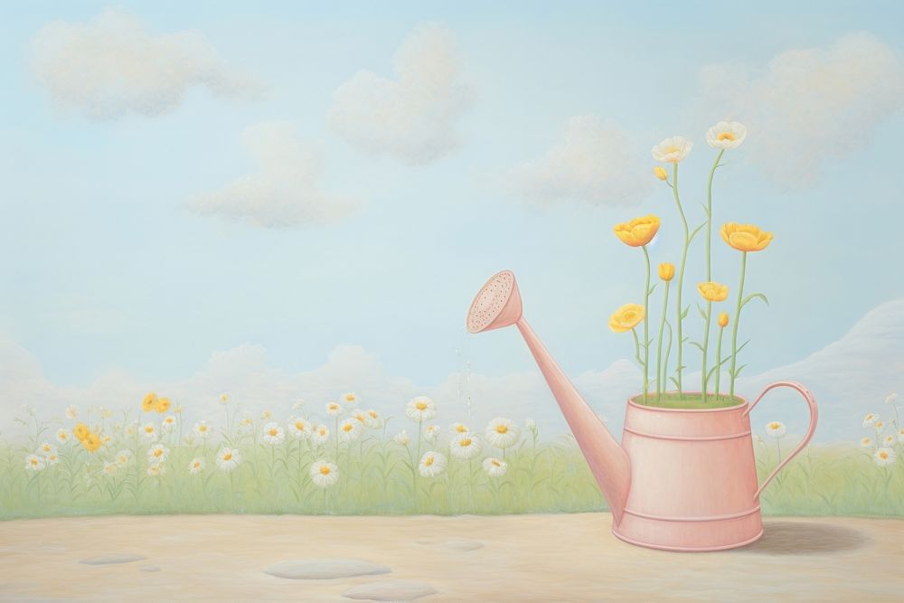 Watering can with flowers painting plant springtime. AI generated Image by rawpixel.