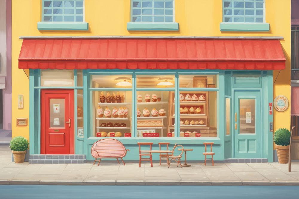 Bakery shop painting chair architecture. AI generated Image by rawpixel.