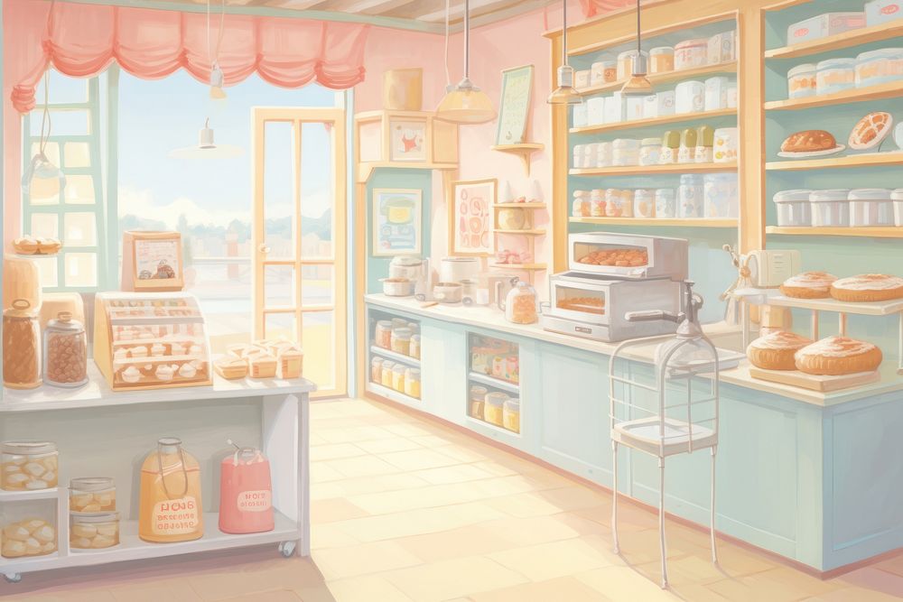 Bakery shop furniture painting architecture. AI generated Image by rawpixel.