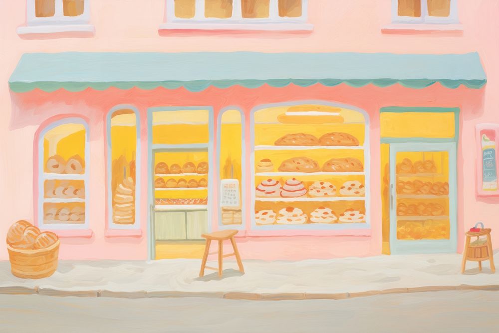 Bakery shop painting drawing food. AI generated Image by rawpixel.