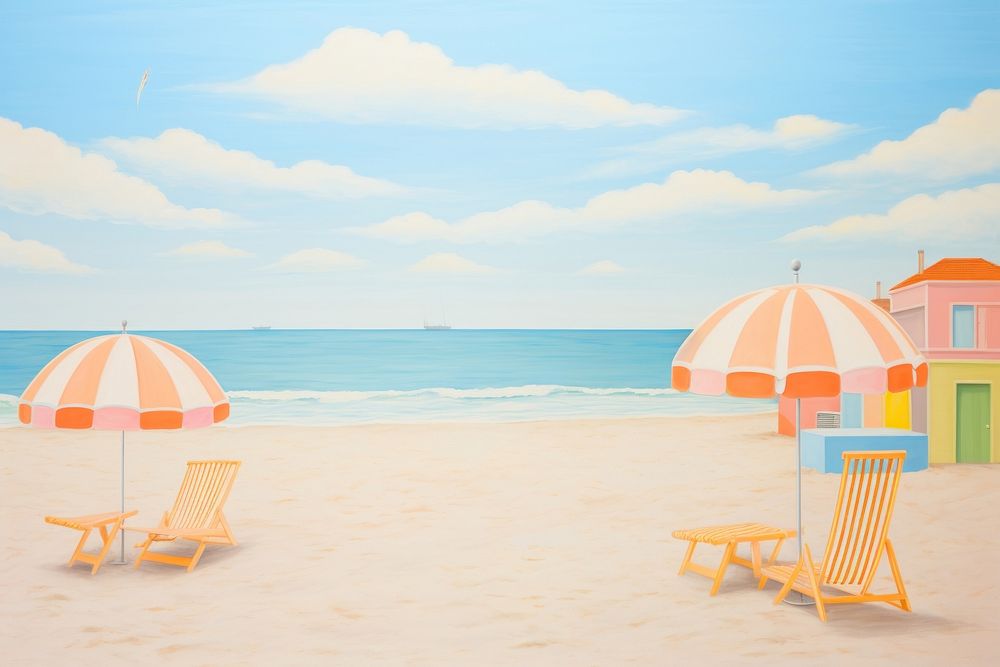 Beach with beach umbrellas architecture painting outdoors. AI generated Image by rawpixel.