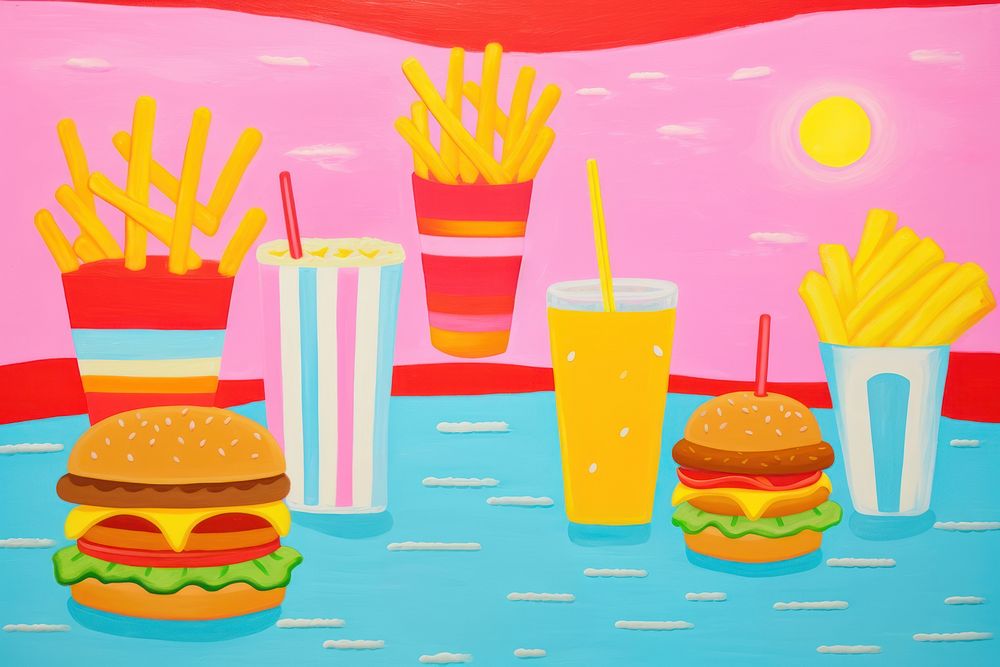 Burger and french fries hamburger painting food. AI generated Image by rawpixel.