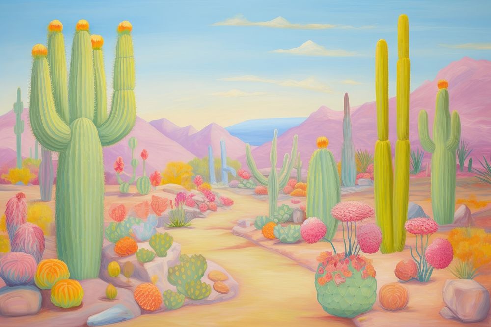 Cactus garden backgrounds painting drawing. AI generated Image by rawpixel.