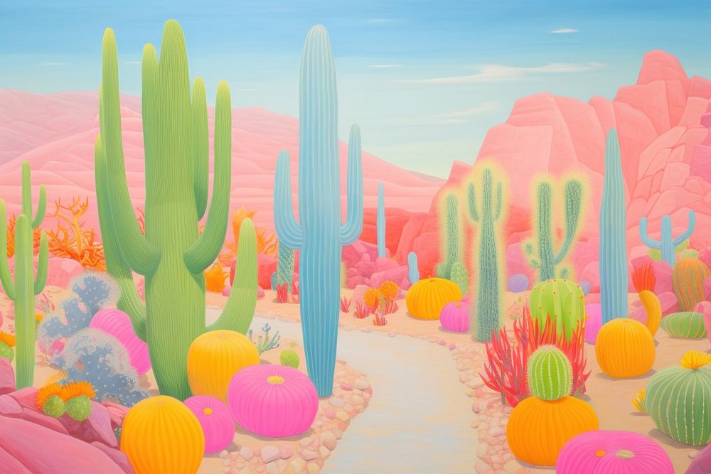 Cactus garden backgrounds outdoors painting. AI generated Image by rawpixel.
